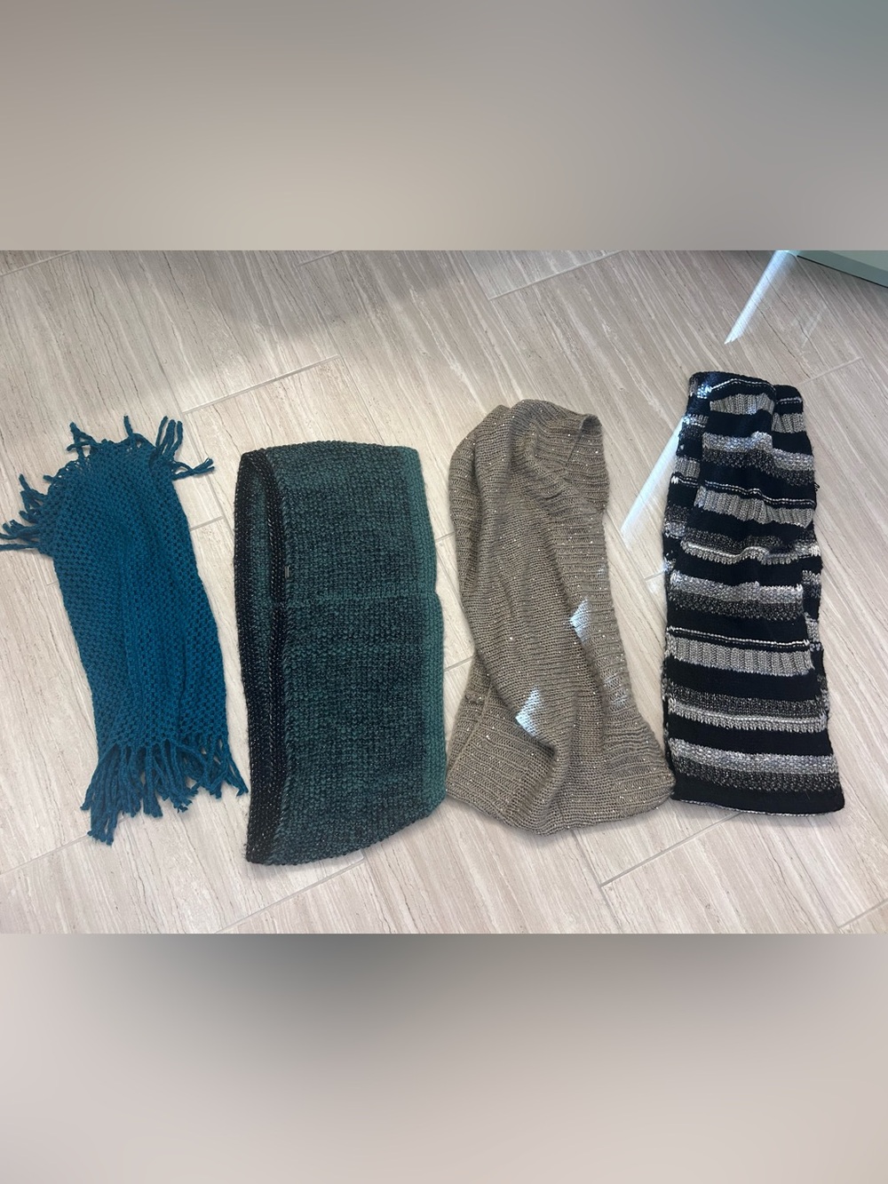Mixed Knit infinity Scarves Green, Teal, Taupe, Black/Gray bundle